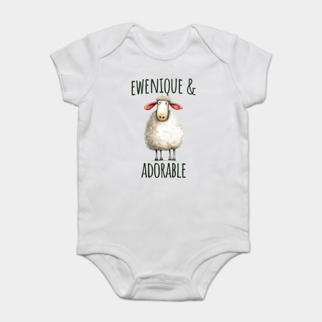 Ewenique and Adorable cute sheeps pun design Baby Bodysuit by Luxinda